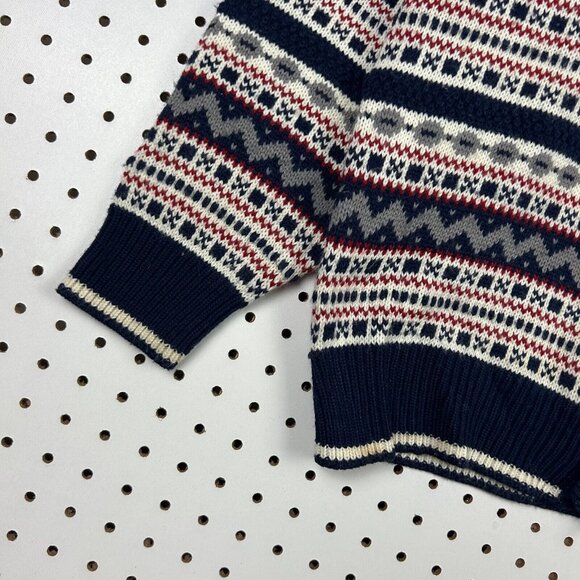 Expressions Northern Isle Cardigan‎ Knit Sweater Large Blue Red Cream Cosby 90s - Picture 3 of 6